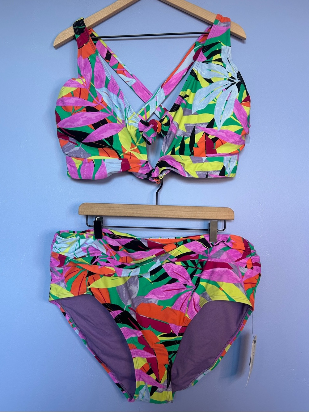 Purple Multi-Color Tropical Print 2 Piece Swim Suit 2X